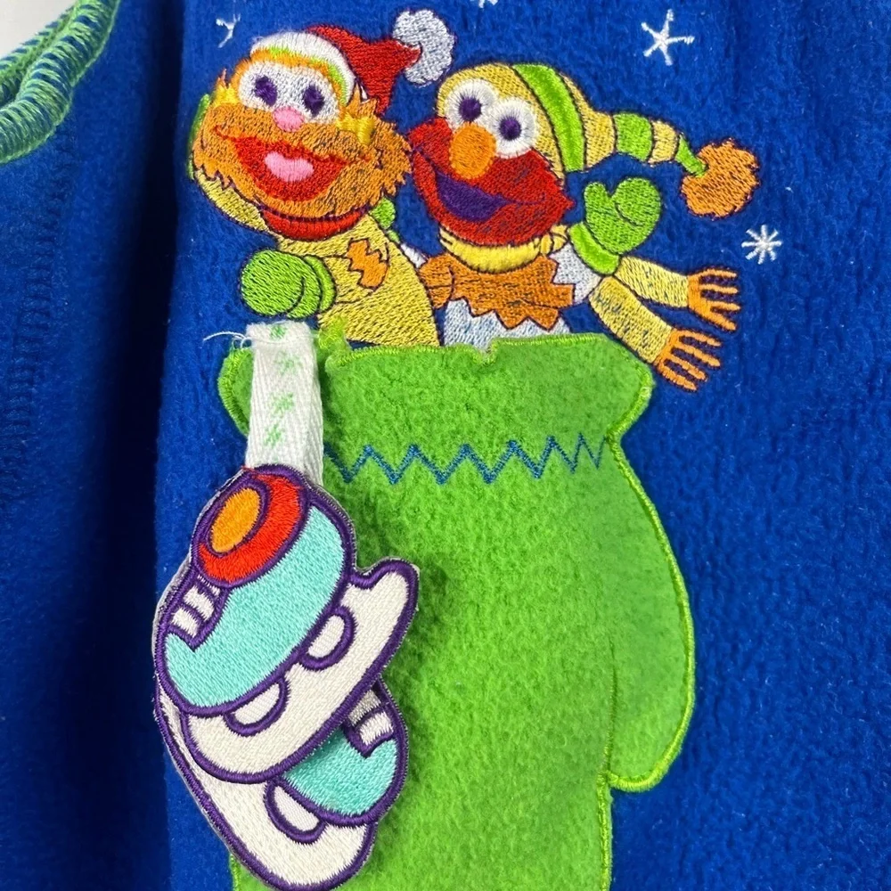 Vintage 90s 2000s Sesame Street blue fleece overalls Elmo & Zoe Ski size 2T